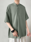 Mens One Button Stand Collar Loose Shirt SKUJ39038