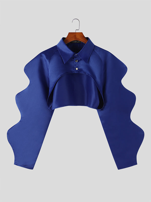 Mens Solid Wave Shape Long Sleeve Crop Shirt SKUJ92154