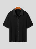 Mens Ribbed Knit Lapel Collar Button Shirt SKUJ36242