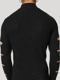 Mens Solid Cutout High Neck Long Sleeve T-shirt SKUJ58308