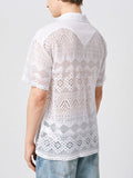 Mens Plant Print Lace Patchwork Casual Shirt SKUJ99753