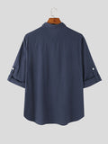 Mens Solid Cotton&Linen 3/4 Sleeve Shirt SKUJ98977