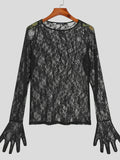Mens Lace See Through Long Sleeve Gloves T-shirt SKUJ58267
