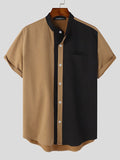 Mens Cotton&Linen Patchwork Short Sleeve Shirt SKUJ99720