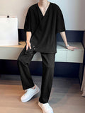 Mens Texture Solid Casual Two Pieces Outfits SKUJ98544