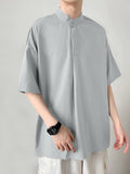 Mens One Button Stand Collar Loose Shirt SKUJ39038