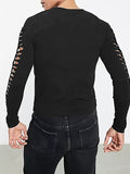 Mens Solid Long Sleeve Cutout Long Sleeve T-shirt SKUJ95037