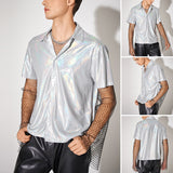 Mens Metallic Shiny Silver Glitter Holographic Shirt SKUJ37680