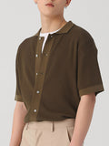 Chemise boutonnée à col à revers en tricot côtelé pour homme SKUJ36242