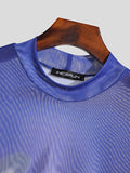 Mens Mesh Print Half-collar Long Sleeve T-shirt SKUJ92255