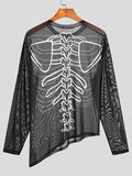 Mens Skeleton Print See Through Irregular T-shirt SKUJ54247
