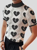 Mens Heart Print Half-collar Short Sleeve T-shirt SKUK00692