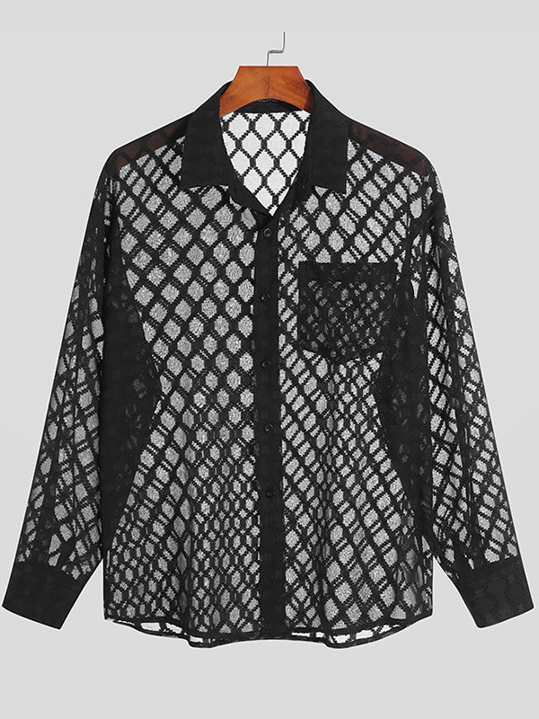 Mens Knitted Jacquard Hollow Long Sleeve Shirts SKUI90754
