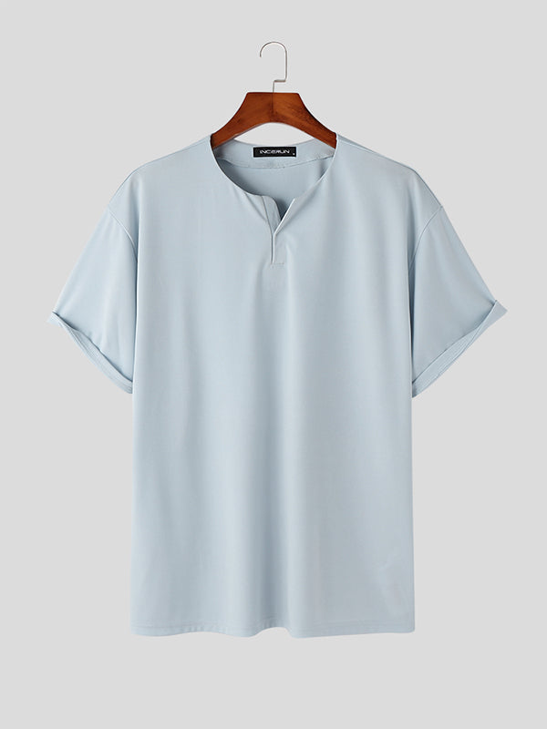 Mens Solid Short Sleeve V-neck T-shirt SKUK00135