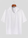 Mens Solid Lapel Casual Short Sleeve Shirt SKUK00670