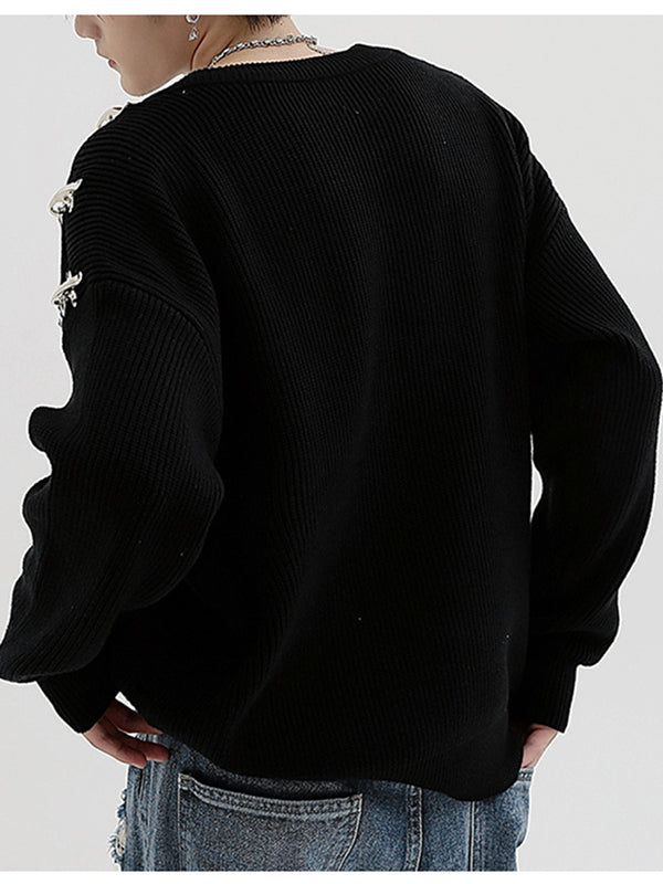 Mens Solid Cutout Long Sleeve Sweater SKUJ92728
