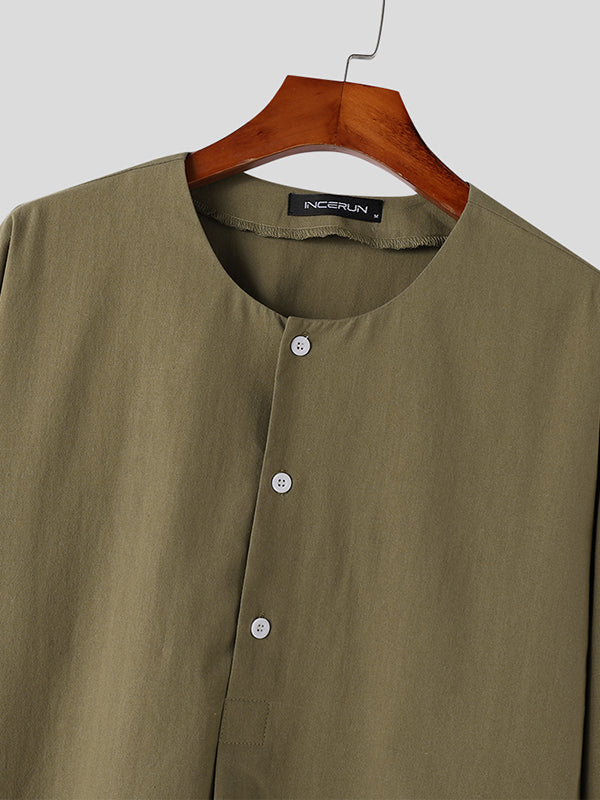 Mens Solid Half Button Casual Henley Shirt SKUK00137