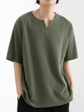 Mens Notch Y-Neck Drop Shoulder Loose T-Shirt SKUJ36507
