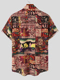 Mens Ethnic Print Cotton&Linen Lapel Shirt SKUJ99712