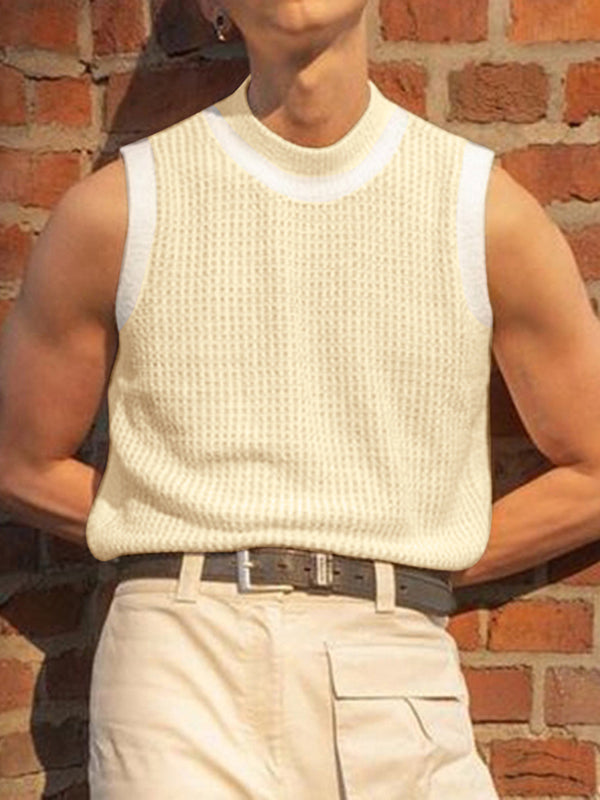 Mens Knitted Grid Color Block Tank Top SKUJ33093