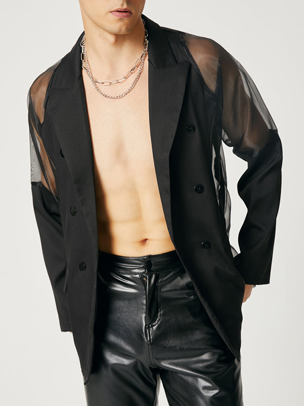 Men's Sexy Mesh Patchwork Long-sleeved Jacket Shirts SKUH39449 – INCERUNMEN