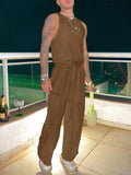 Mens Drawstring Casual Solid Color Sleeveless Jumpsuit SKUI95122