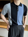 Mens Striped Patchwork Short Sleeve Golf Shirt SKUJ93251