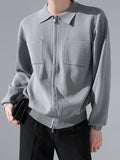Mens Solid Zip Front Long Sleeve Cardigan SKUJ96857