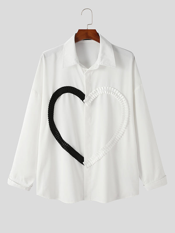 Mens Contrast Heart Patchwork Long Sleeve Lapel Shirt SKUJ49293