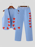 Mens Heart Print Sleeveless Two Pieces Outfits SKUJ97746