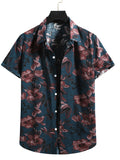 Chemises à manches courtes à imprimé floral en coton et lin pour homme SKUI97772