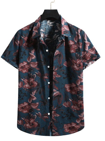 Mens Cotton Linen Floral Print Short Sleeve Shirts SKUI97772 – INCERUNMEN