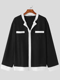 Mens Color Block Knitted Long Sleeve Shirt SKUJ45845