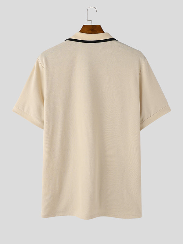 Mens Solid Lapel Short Sleeve POLO Shirt SKUJ97713