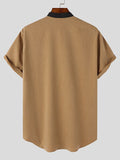 Mens Cotton&Linen Patchwork Short Sleeve Shirt SKUJ99720