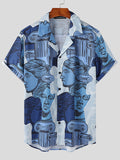 Mens Ethnic Wax Figure Print Short Sleeve Shirt SKUJ98591