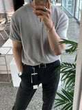 Mens Solid Zip Front V-neck Short Sleeve T-shirt SKUJ99751