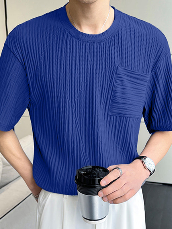 Mens Pleated Textured Chest Pocket T-Shirt SKUJ40341