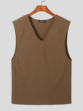 Mens Pleated V Neck Solid Tank Top SKUJ33108
