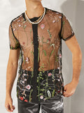 Mens Sexy Floral Mesh Short Sleeve Shirts SKUH00565