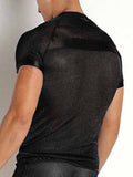 Herren-T-Shirt mit durchsichtigem, glitzerndem, dehnbarem Rückenteil SKUJ38910