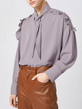 Mens Bowknot Neck Ruffle Trim Solid Shirt SKUJ96680