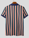 Mens Striped Pattern Short Sleeve Lapel Shirt SKUK00132