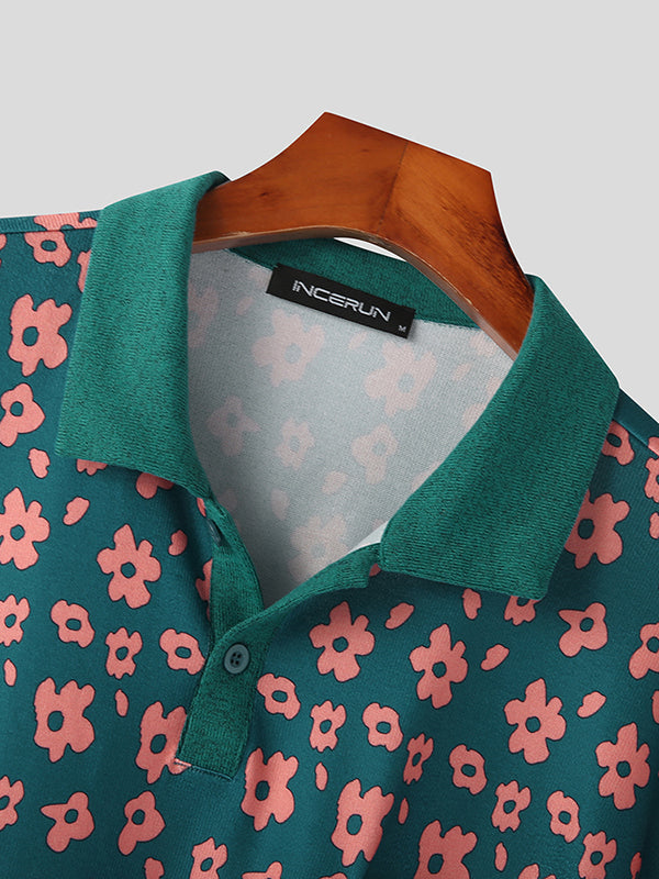 Mens Floral Print Side Split Golf Shirt SKUK00217