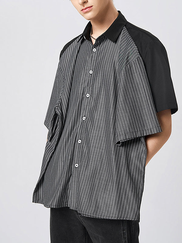 Mens Striped Patchwork Four Sleeve Design Fake Two Pieces Shirt SKUJ96650