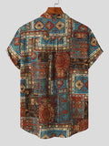 Mens Ethnic Print Cotton&Linen Lapel Shirt SKUK00035