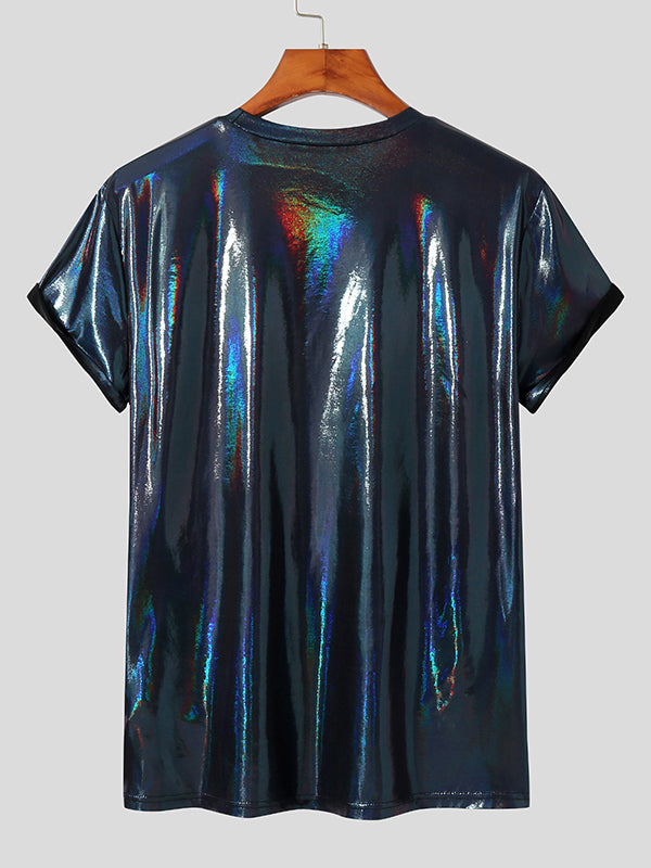 Mens Shiny Coating Skinny T-Shirt SKUJ20874 – INCERUNMEN