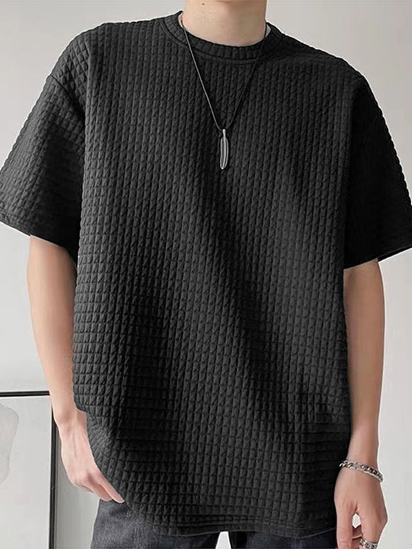 Mens Textured Waffle Stitch Loose T-Shirt SKUJ38929