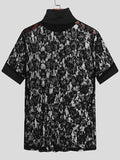Mens See-through Lace High Neck T-Shirts SKUH52371