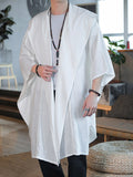 Mens Solid Cotton&Linen Hooded Kimono SKUJ69929